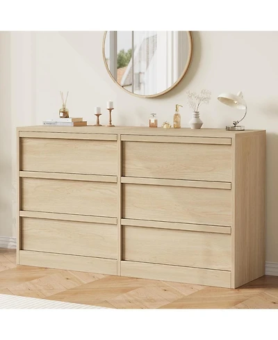 gaomon 6 Drawer Dresser for Bedroom, Modern Double Dresser Organizer with 6 Drawers Large Storage, Wooden Chest of Drawers for Living Room