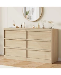 gaomon 6 Drawer Dresser for Bedroom, Modern Double Dresser Organizer with 6 Drawers Large Storage, Wooden Chest of Drawers for Living Room