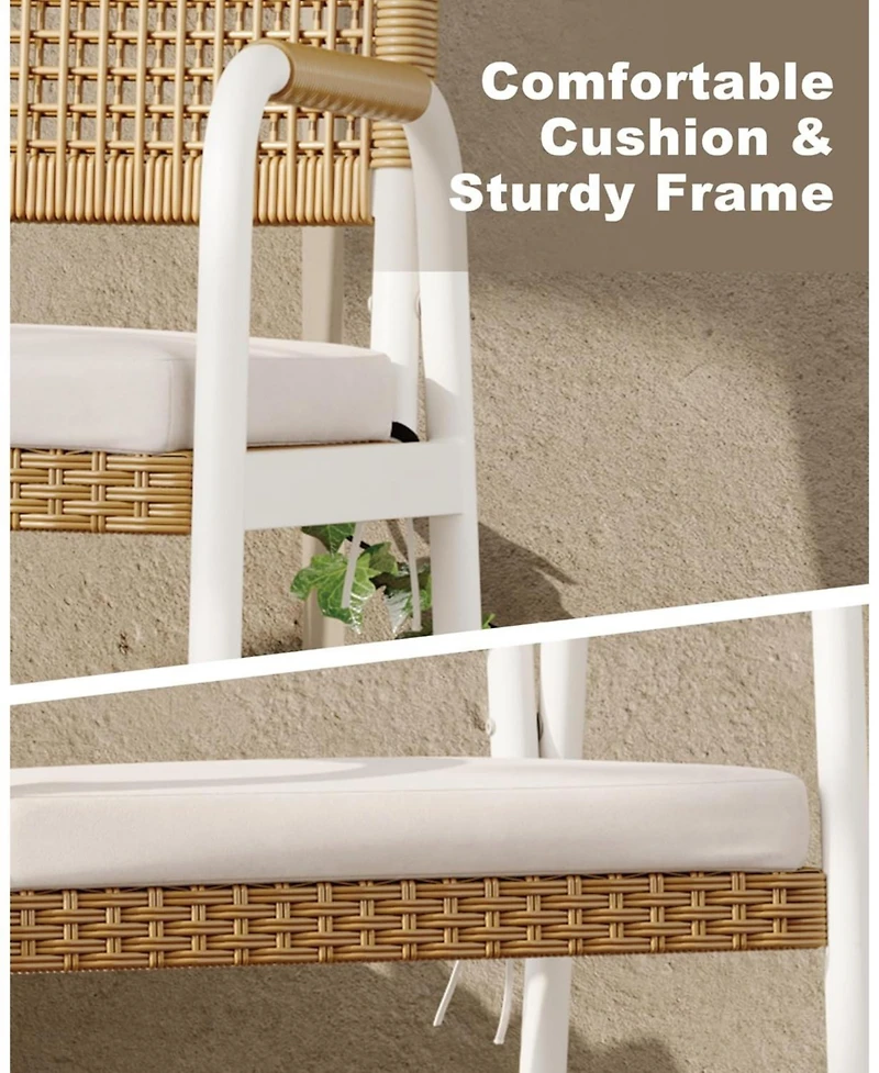 gaomon 2Pcss Patio Wicker Chairs, Outdoor Rattan Dining Chairs with Cushions & Metal Legs, Balcony Rattan Armchairs for Outdoor Lawn Balcony Backyard