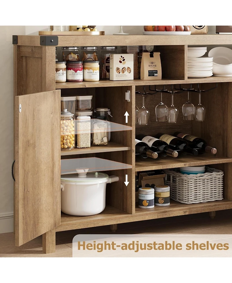 gaomon Farmhouse Wine Bar Cabinate 52 Inch Rattan Coffee Bar with Adjustable Storage Shleves with Wine Racks for Dining Room