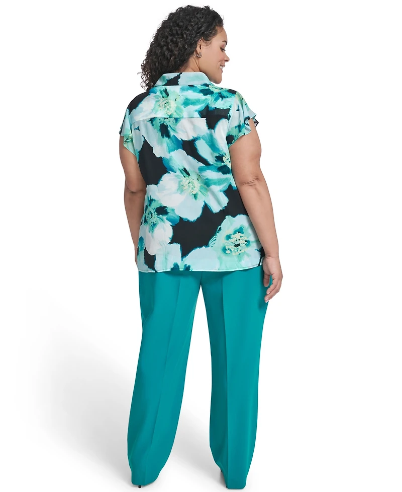 Calvin Klein Plus Collared Neck Short-Sleeve Top