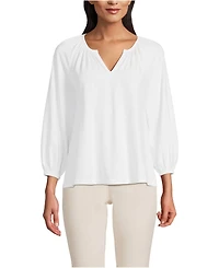 Lands' End Women's Lightweight Jersey 3/4 Sleeve Notch Neck Gather Blouse