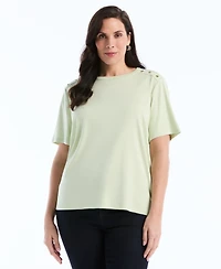 Rafaella Plus Button Detail Short-Sleeve Top