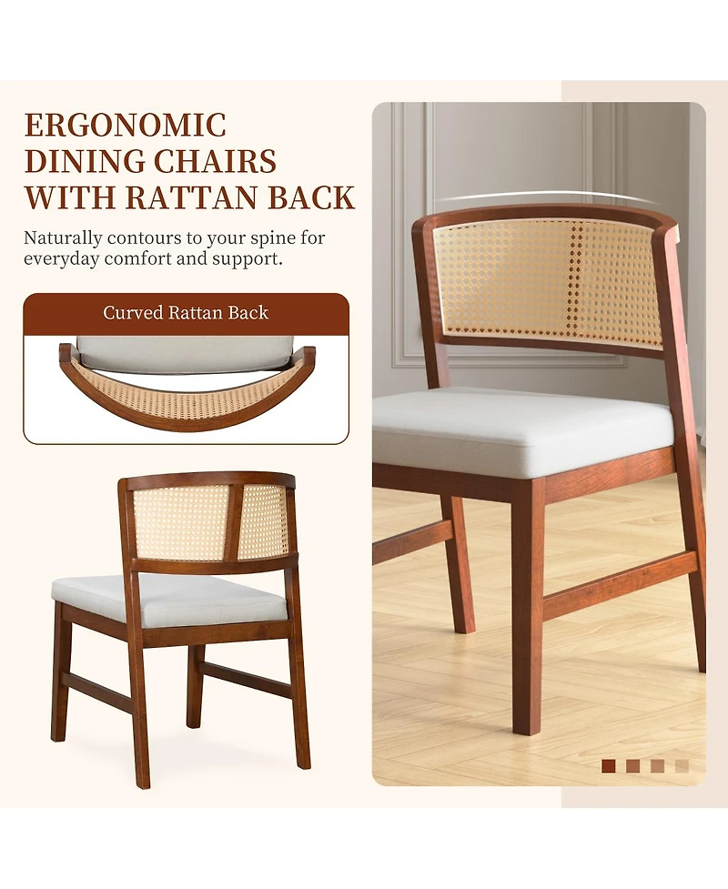 Streamdale Furniture Rattan Dining Chairs (Set of 2) - Upholstered, Curved Back, Hardwood Frame