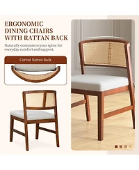Streamdale Furniture Rattan Dining Chairs (Set of 2) - Upholstered, Curved Back, Hardwood Frame