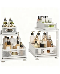 Yigii 2-Tier Under Cabinet Organizer with Ball-Bearing Slides for Easy Access & Adjustable Height