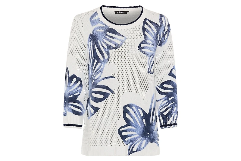 Olsen Women's Floral Ajour Knit Sweater