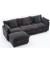 Streamdale Furniture 3-Seat Storage Ottoman Sectional Couch, L-Shaped Bench with Footrest
