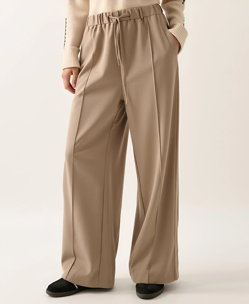 Modenaire Women's High-Rise Wide-Leg Drawstring Pants