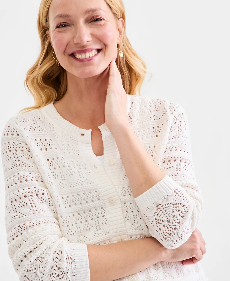 Style & Co Women's Cotton Pointelle Cardigan Sweater, Macy's Exclusive