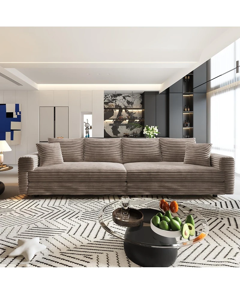 Streamdale Furniture Plush Corduroy 4-Seat Sofa, Modern Comfy Upholstered Cloud Couch with Pillows & Ottomans