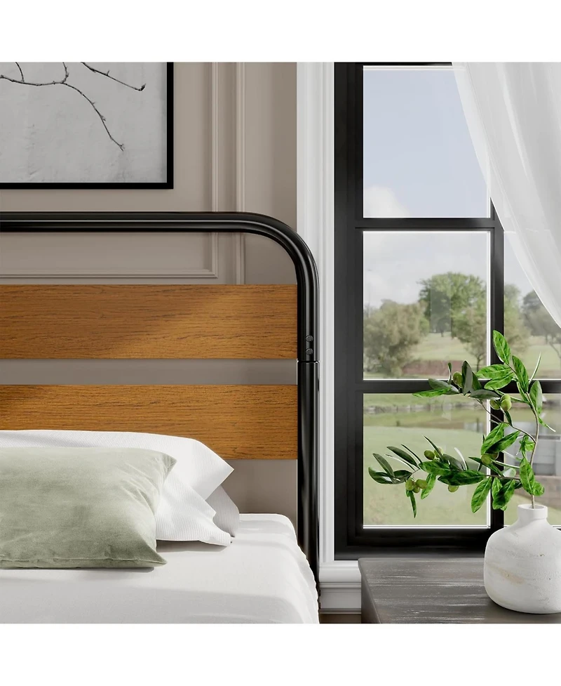 gaomon King Bed Frame with Wood Headboard, Mid-Century Modern Bed Frame, Metal Platform Bed Frame/No Box Spring Needed/Noise-Free