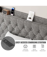 gaomon King Size Platform Bed Frame with Storage Headboard & Usb Charging Station | Button Tufted Upholstery, Noise-Free Design
