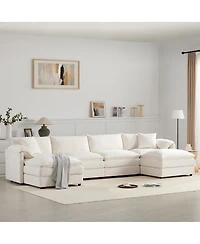 Streamdale Furniture 136" Chenille Modular Sectional Sofa with Deep Seat & Movable Ottoman