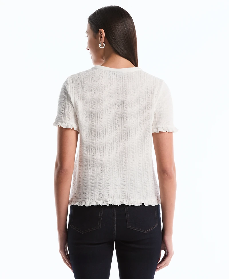 Rafaella Petite Puckered Ruffle Short-Sleeve Top