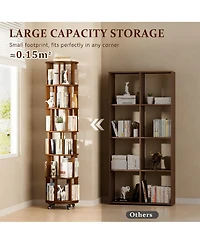 Yigii Rotating 6-Tier Walnut Bookshelf with Wheels for Space-Efficient Storage