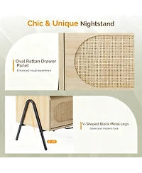 Yigii Rattan Nightstand with Charging Station and Storage