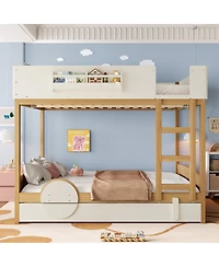 Streamdale Queen Bunk Bed with Trundle, Bookshelf, and Auto Design for Kids