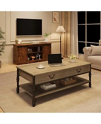 gaomon Coffee Table with Drawers 41" Large Center Table with Storage Rectangular Cocktail Table Mid Century Wooden Coffee Tables