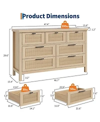 gaomon Fluted Dresser for Bedroom with 7 Drawers, 47.4 Wide Chest of Drawers Large Clothes Storage Cabinet, Wood