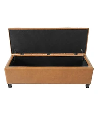 Streamdale Ottoman Bench with Storage, Brown Pu Surface, Rubber Wood Legs, 300 lbs Capacity