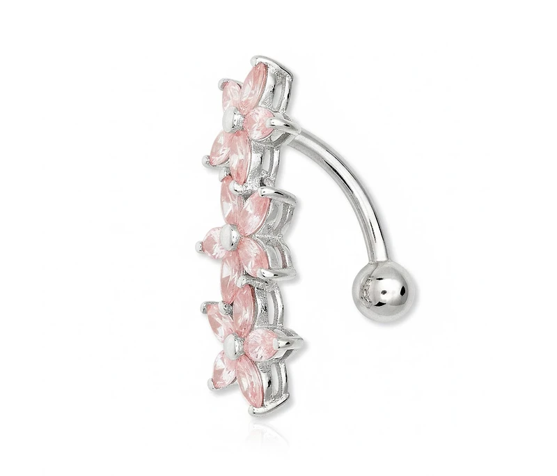 Curata Jewelry Solid 14k Gold Pink Marquise Cubic Zirconia Flower Top Mount Belly Button Ring Dangle Body Piercing