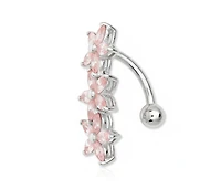 Curata Jewelry Solid 14k Gold Pink Marquise Cubic Zirconia Flower Top Mount Belly Button Ring Dangle Body Piercing