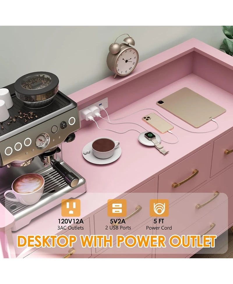 gaomon Drawer Wood Dressers for Bedroom with Led Light and Power Outlet for Adult and Kids Bedroom.