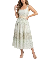 Taylor Women's Floral Belted Square Neck A-Line Dress