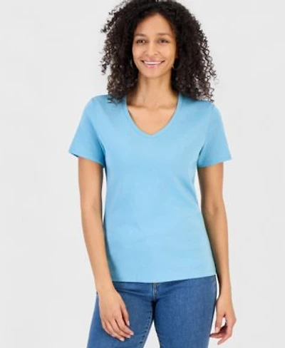 Style Co Womens Cotton Short Sleeve V Neck Top Exclusively At Macys