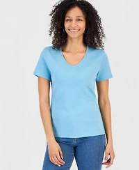 Style Co Womens Cotton Short Sleeve V Neck Top Exclusively At Macys