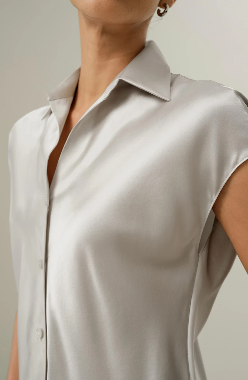 Lilysilk Women's Bias Cut Cap-Sleeve Silk Shirt