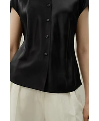 Lilysilk Women's Bias Cut Cap-Sleeve Silk Shirt