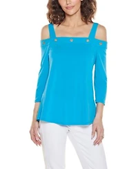 Belldini Womens Grommet Trim Cold Shoulder Top