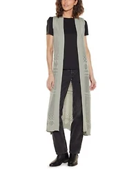 Belldini Womens Pointelle Sleeveless Duster Cardigan Sweater