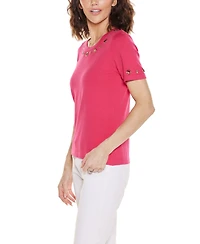 Belldini Women's Grommet Detail Crew Neck Sweater