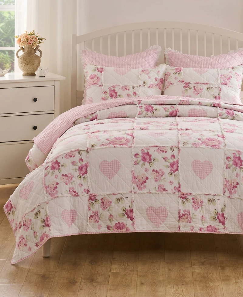 Greenland Home Fashions Veronica's Hearts Shabby Chic 3-Pc. Quilt Set, King/California King