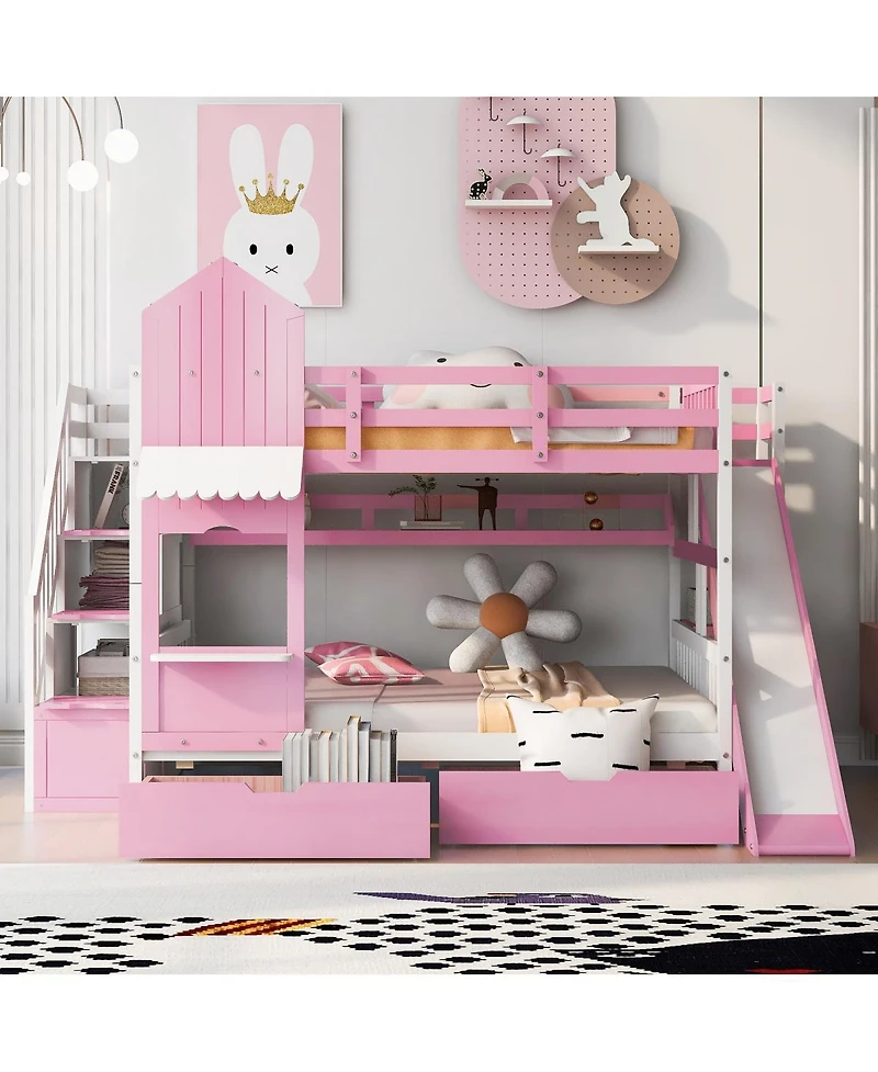Streamdale Furniture Full-Over-Full Castle Bunk Bed w/ Drawers