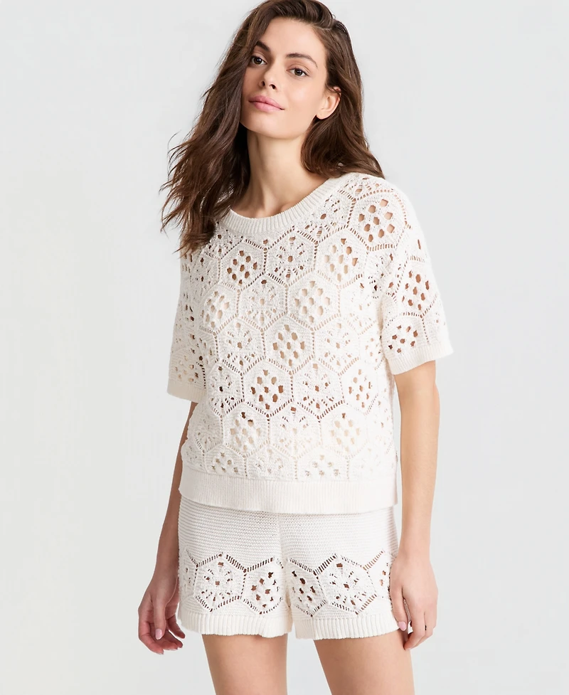 State of Day Women's Short-Sleeve Crochet Sweater, Macy's Exclusive