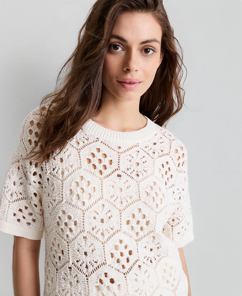 State of Day Women's Short-Sleeve Crochet Sweater, Macy's Exclusive