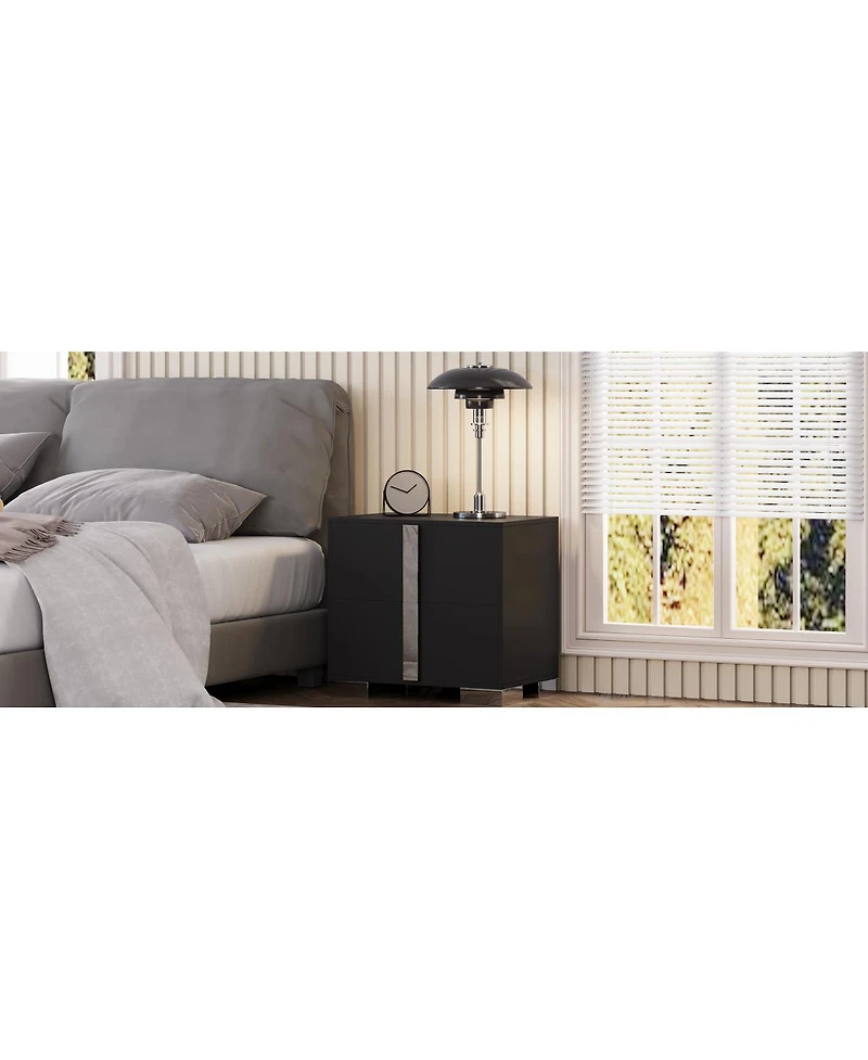 Streamdale Furniture Modern End Table with Drawers and Metal Foot