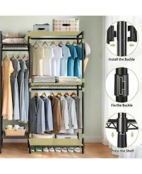 Rainsken Heavy Duty Garment Rack, Freestanding Closet Organizer, Adjustable Wire Shelving Clothes Rack, Wardrobe with 8 Wire Shelves, 5 Clothes Rails