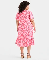 Style & Co Plus Printed Flutter-Sleeve Cotton Dress, Macy's Exclusive