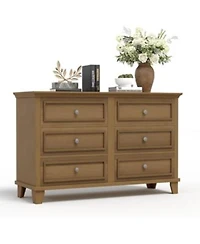 X22gaomon 6 Drawer Farmhouse Bedroom Dresser Wide Wood Double Dresser Tv Stand With Vintage Handles X22