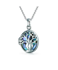 Bling Jewelry Keepsake Abalone or Mother Of Pearl Shell Oval Tree Life Locket Holds Photos Pendant Necklace Sterling Silver