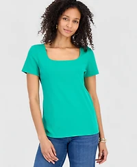 Style & Co Petite Cotton Square-Neck Short-Sleeve T-Shirt, Exclusively at Macy's