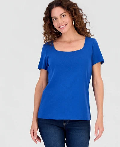 Style & Co Women's Cotton Square-Neck Short-Sleeve T-Shirt, Exclusively at Macy's