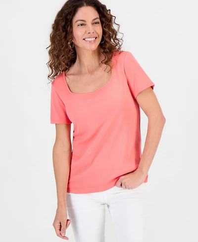 Style & Co Petite Cotton Square-Neck Short-Sleeve T-Shirt, Exclusively at Macy's