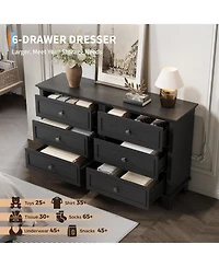 gaomon Farmhouse Dresser for Bedroom with 6 Drawer, Double Tv Stand Vintage Handle, Wide Wood Dressers & Chests of Drawers