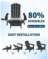 gaomon Folding Adirondack Chair, Hdpe Outdoor Patio Chair with Cup Holder, All Weather Resistent Wooden Textured for patios, Decks, Gardens